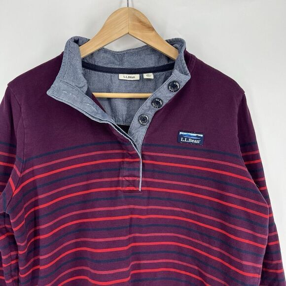 LL Bean Shirt Size Large Womens Red Soft Cotton Rugby 1/4 Button Henley Top - Picture 2 of 6